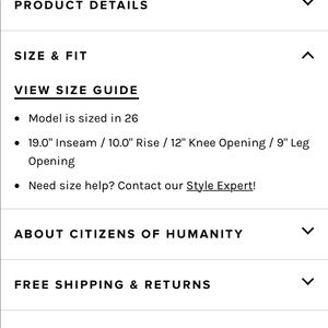 citizens of humanity size guide